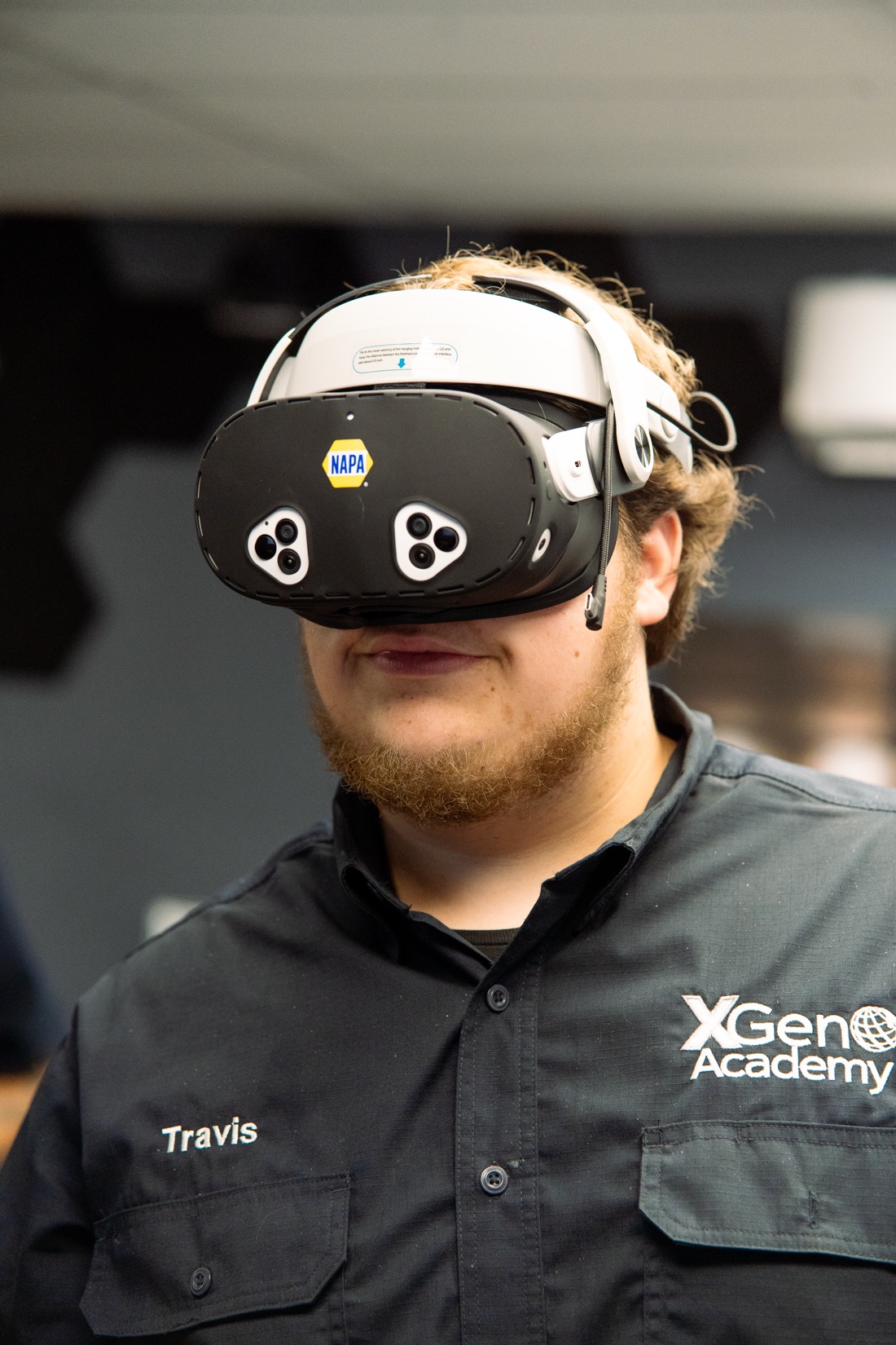 XGEN student Travis wearing NAPA-branded XR goggles